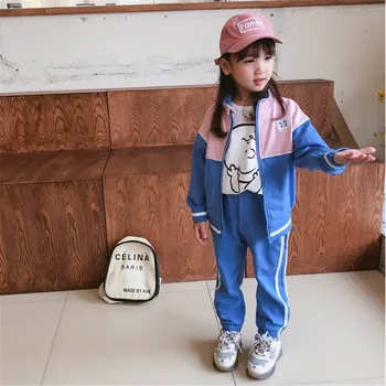 

2PCS WLG Girls' suit for sports kids blue purple zipper jacket and pant clothing set autumn baby girl clothes