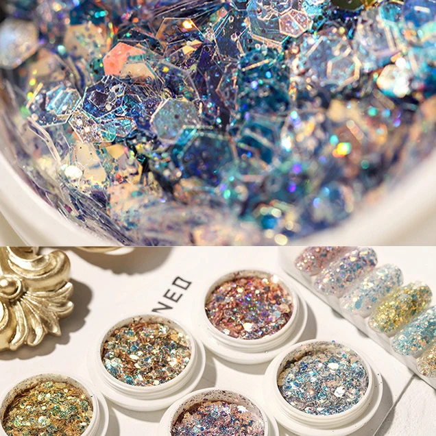 

1Set Holographic Nail Glitter Set Powder Nail Art Pigment DIY Flake Nail Art Dust Hexagon Glitter Powder Mermaid Sequis