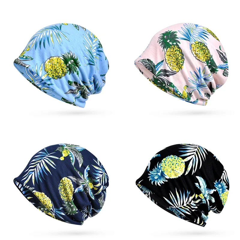 Женские повседневные шапочки, кепка, шарф, ананас, листья, принт, солнцезащитный козырек, дышащая эластичная хлопковая шапка, шея, теплая пляжная Беговая шапка