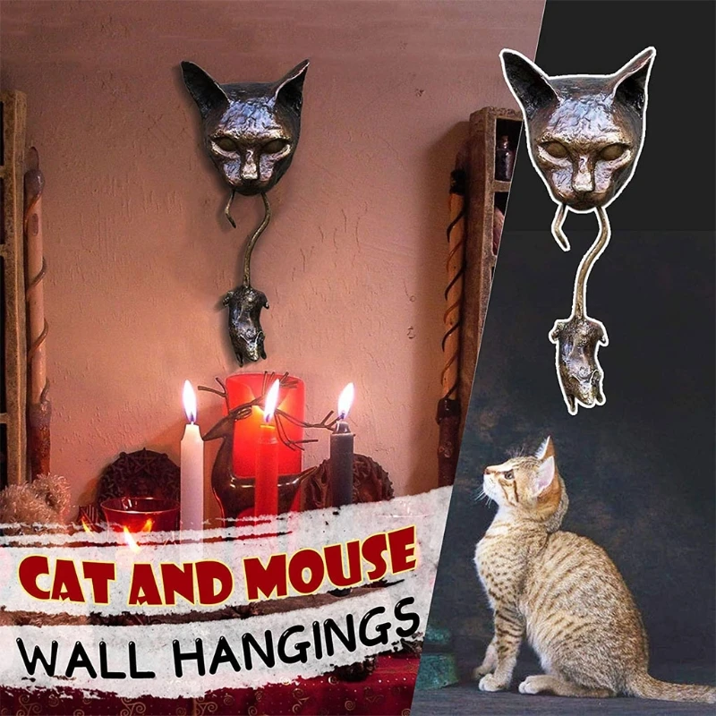 Resin Catch Mouse Door Knocker Door Knocker with Swinging Mouse Front Decor Handmade Doorknobs for Cat Love door knocker