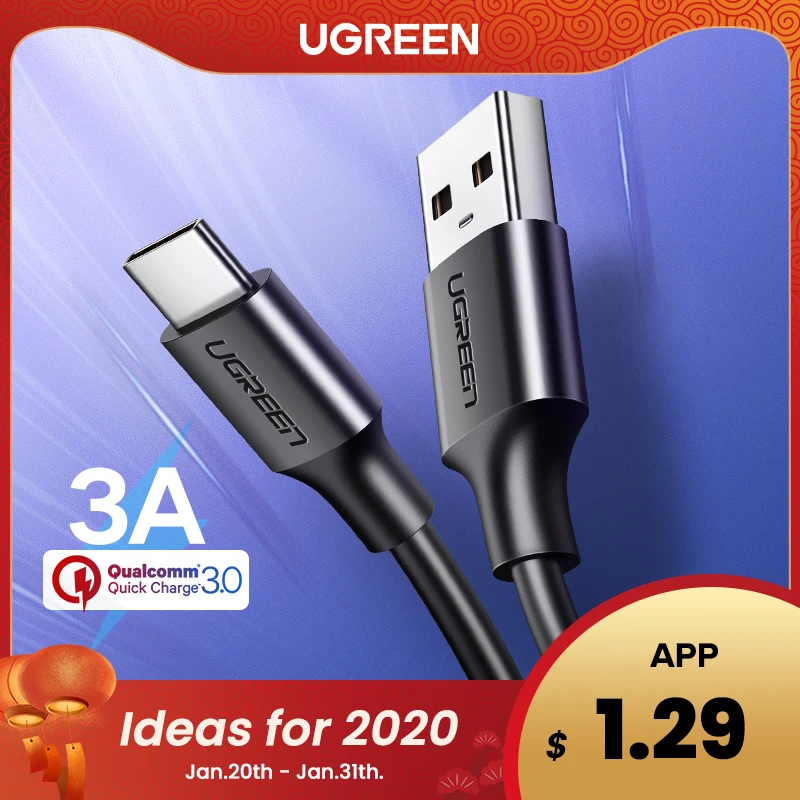 Ugreen USB Type C Cable for Xiaomi Redmi Note 7 mi9 USB C Cable for Samsung S9 Fast Charging Wire USB-C Mobile Phone Charge Cord