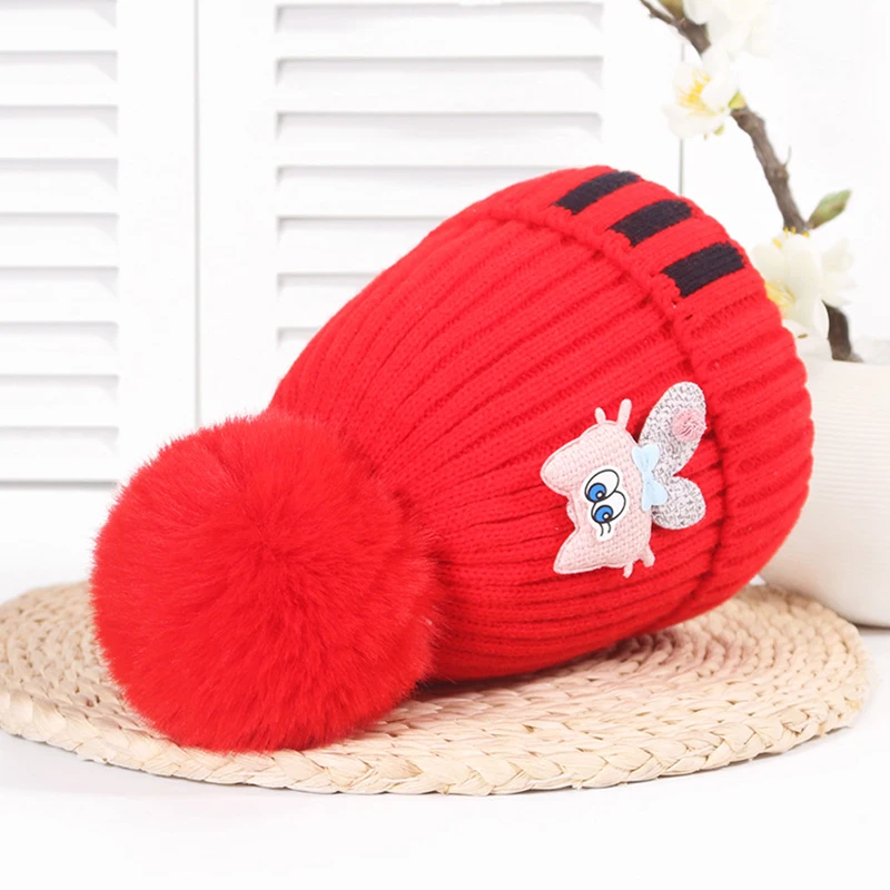 

Cartoon Cat Baby Hats Turban Beanie Warm Woolen Caps Pompom Ball Soft Hat For Childern Girls Boys Elastic Bonnet Autumn Winter