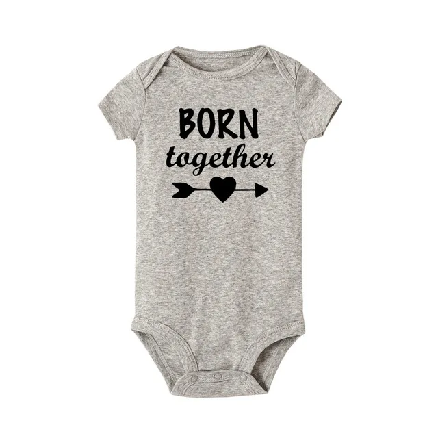 Детский летний комбинезон с короткими рукавами и надписью «Born Together and Friends Forever»; боди для близнецов; комбинезон для малышей; повседневный комбинезон - Цвет: born-gray