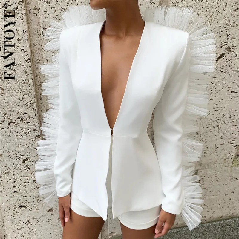FANTOYE/Новый Модный кружевной комплект из двух предметов с рюшами Женский костюм