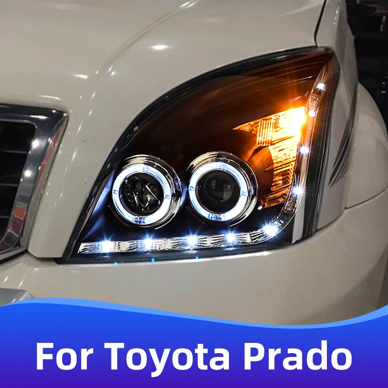 

for 2003-2009 Toyota Prado headlight assembly Upgrade LED angel eyes headlight Toyota Prado car light Accessories headlight