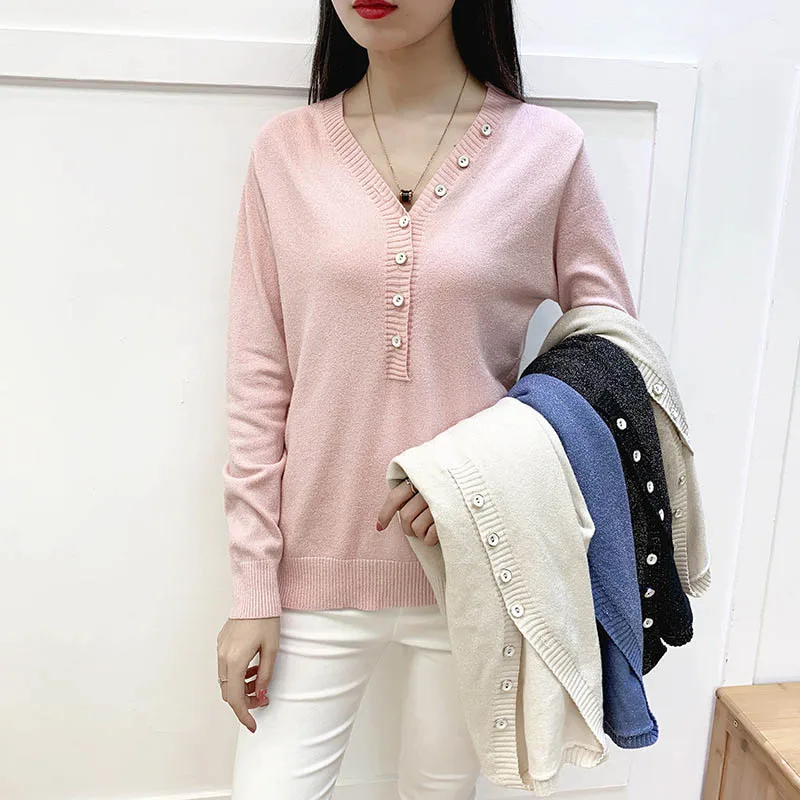 

Autumn Spring Korean Style Long Sleeve Knitted Sweater Women Pullover Winter Top Clothes Bottoming-shirt Pink XL c.h.i.c