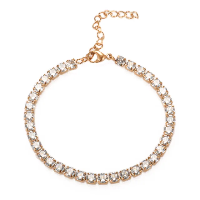 Fashion High Quality Stainless Steel Cubic Zirconia Collar Necklace Rhinestone Bracelet Woman Trendy Jewelry Set Gift Wholesale Rose Bracelet