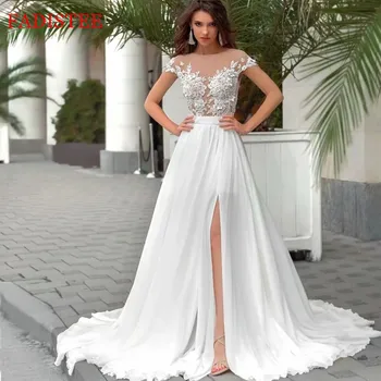 

Boho Wedding Dress свадебное платье Tulle O-Neck A-Line Chiffon Floor Length Split Vestido De Fiesta De Boda Dresses For Women