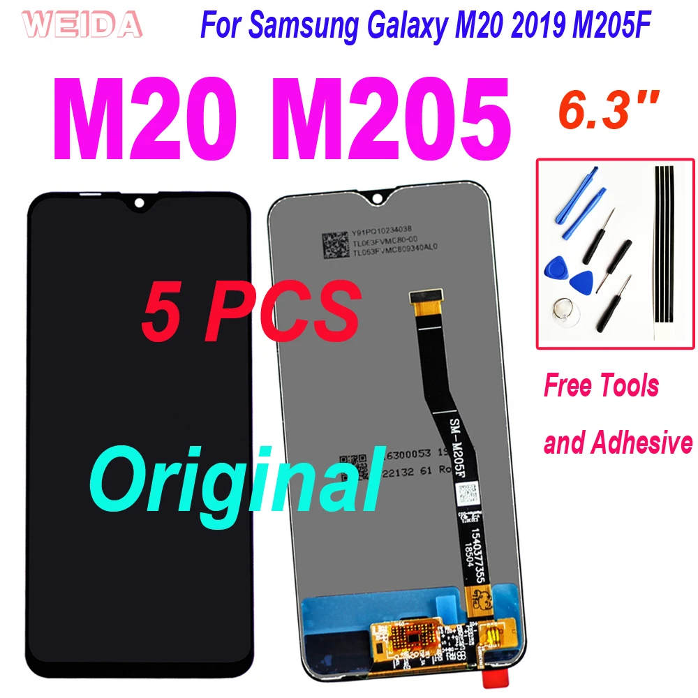 

5 PCS Original 6.3'' For Samsung Galaxy M20 2019 M205F LCD Display Touch Screen Digitizer Assembly Replacement for M20 LCD
