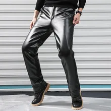 Зимние мужские плюшевые водонепроницаемые мотоциклетные свободные хлопковые кожаные штаны, мужские цельные ветрозащитные теплые кожаные штаны для верховой езды JN927