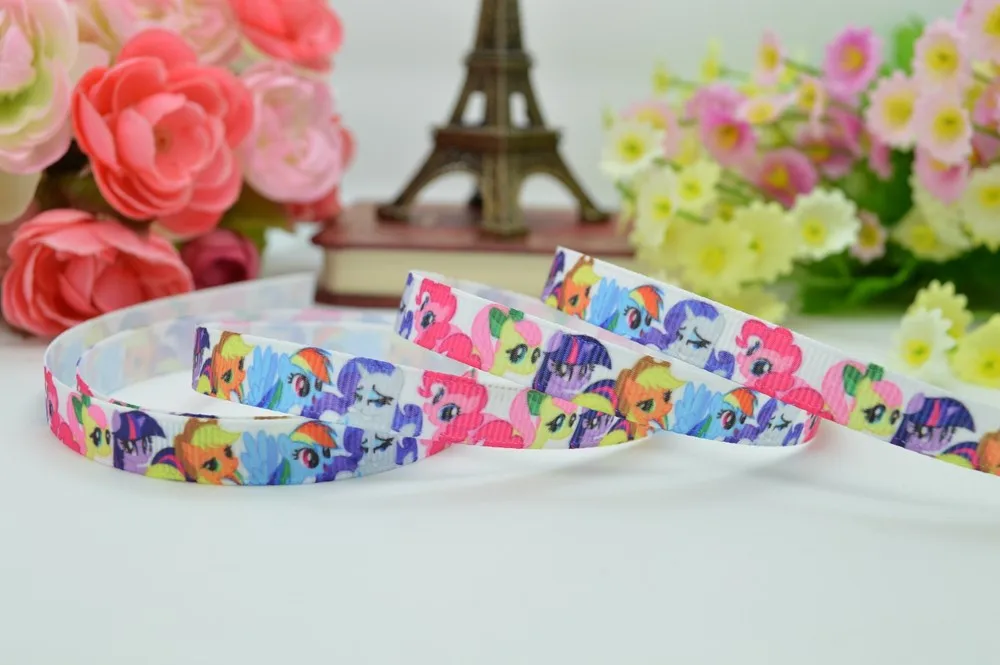 3/" 9 мм милый конь мультфильм печатные корсажная лента, бант для волос DIY ручной работы оптом OEM 50 ярдов