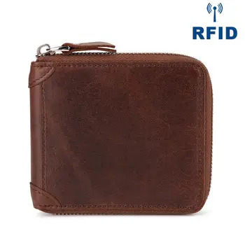 

Men's RFID Wallet Crazy Horse Cow Leather Wallet Retro Style Male Short Wallet with Coin Pocket Casual Wallet Cards Holder