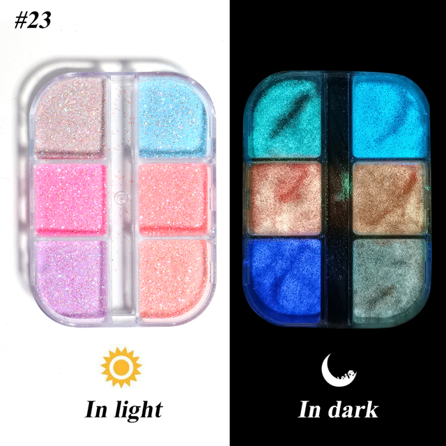 Colors Mermaid Sugar Powder Nail Glitter Glow In Dark Luminous Dipping Powder Pigment Flake Spangle Manicure Decor JI1909-23