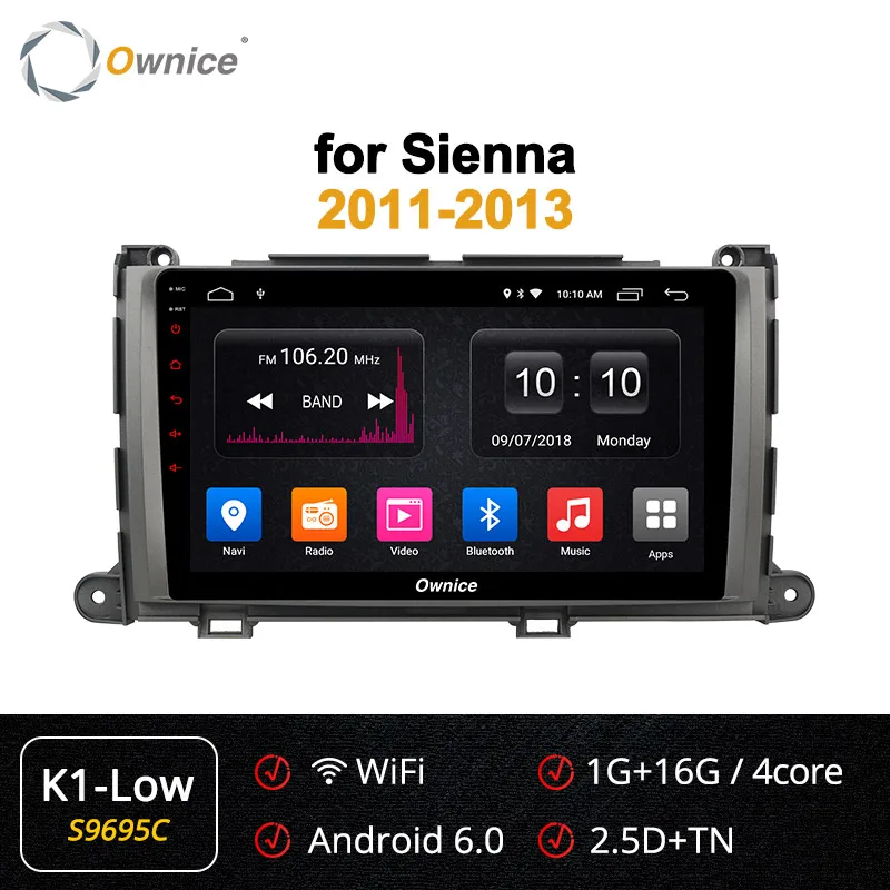 Owice 9 дюймов головное устройство автомобильный ПК Восьмиядерный Android 9,0 DVD gps навигация k3 k5 k6 для TOYOTA Sienna 2011 2012 2013 DSP 4G LTE SPDIF - Цвет: S9695 K1-Low