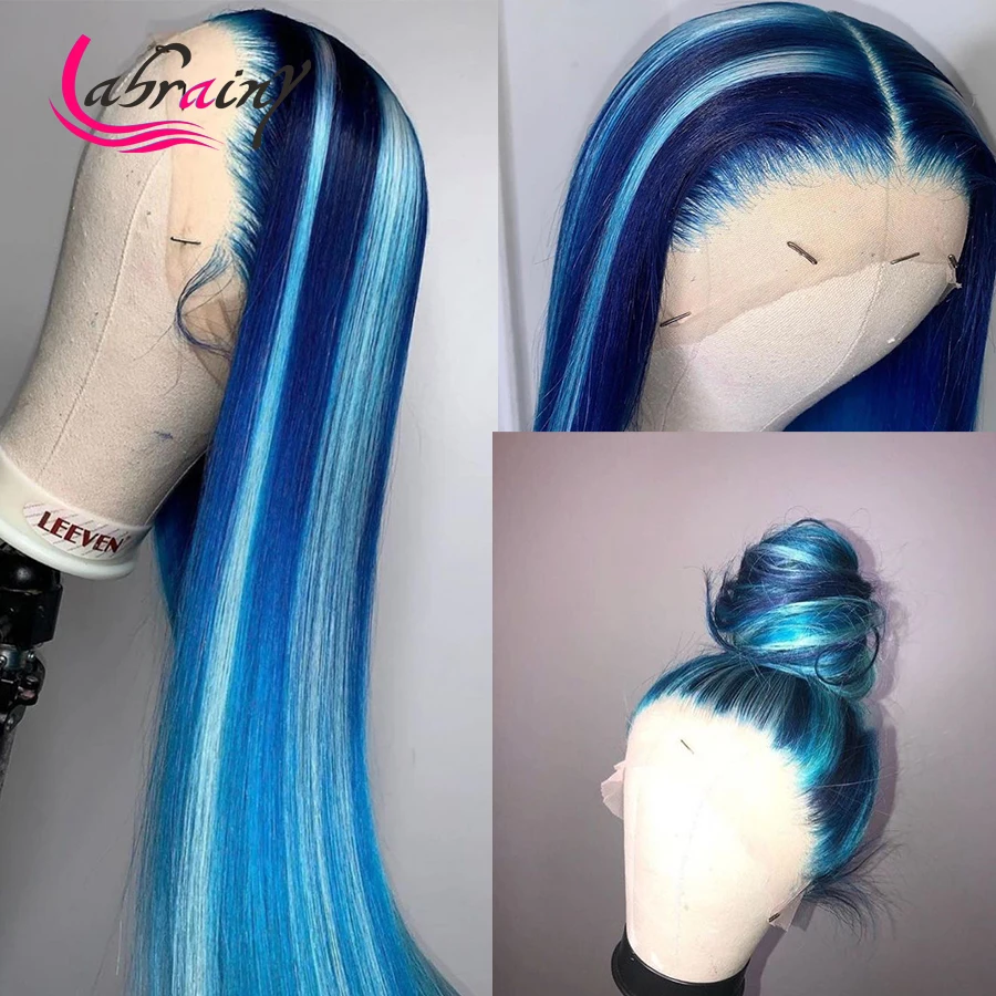 13x5 Straight Blue Highlight 613 Blonde Lace Frontal Wig 40 Inch Colored Woman HD Transparent Pre Plucked Full Human Hair 13x6
