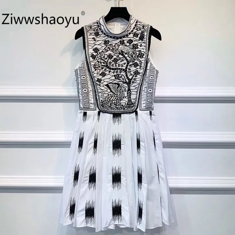 Ziwwshaoyu дизайнерское высококачественное хлопковое платье с вышивкой животных Женские Модные летние вечерние мини платья без рукавов