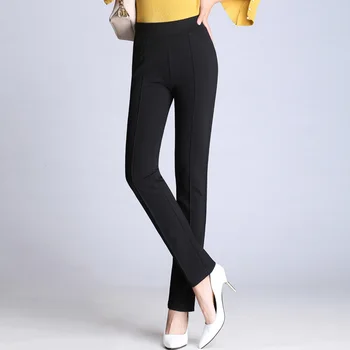 

Casual small straight stretch ladies trousers temperament was thin and high waist solid color