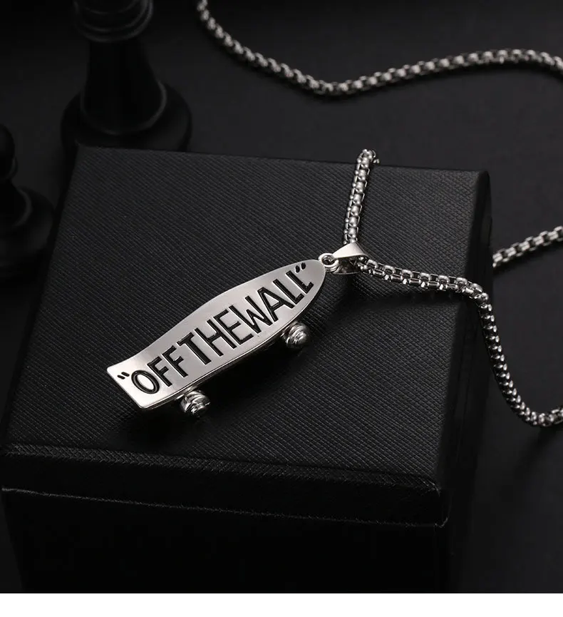 Meetvii New Men's Punk Skateboard Pendant Long Pendant Necklaces Hip Hop Disco Stainless Steel Chain Necklaces Men Jewelry