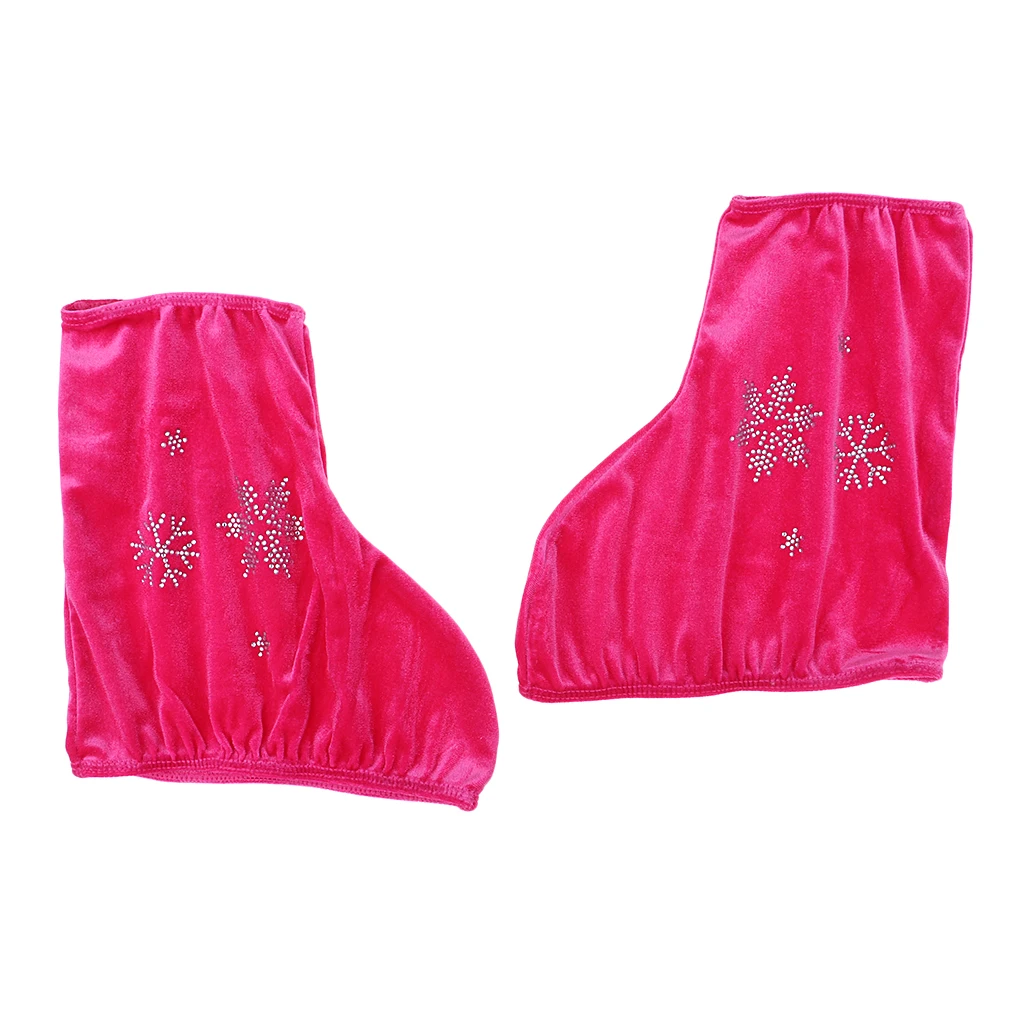 Упаковка из 2 бархатных ботинок для катания на коньках с роликами, Защитная ткань, блестящие стразы - Цвет: Rose Red-XL as desc