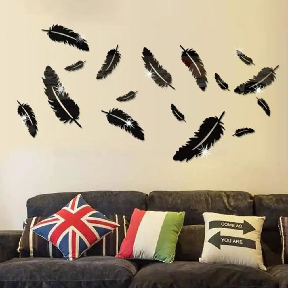 8 шт 3D зеркало съемный перо стены Стикеры наклейки домашний Декор в гостиную | Дом