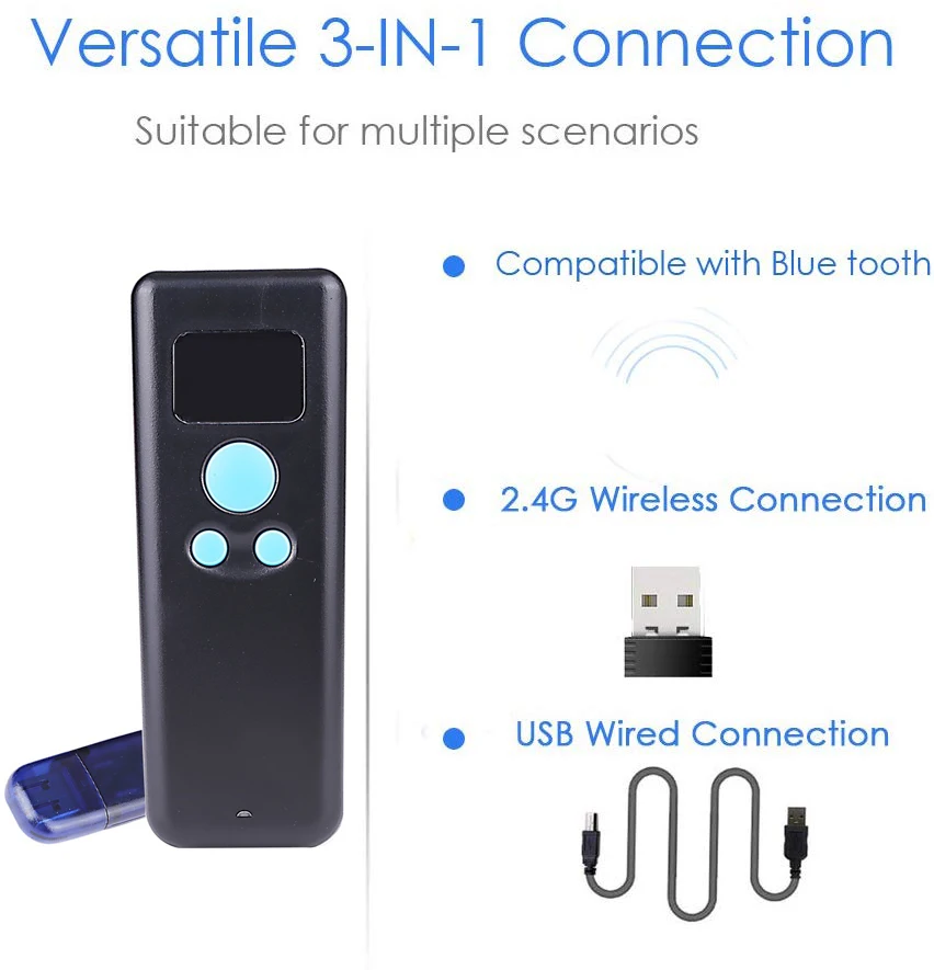 M8 Handheld Barcode Scanner com Display, Mini