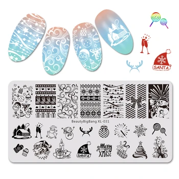 

BEAUTYBIGBANG Nail Art Stamping Plate Snowman Xmas Tree Pattern Manicure Image Template Festival New Year Nail Stencil