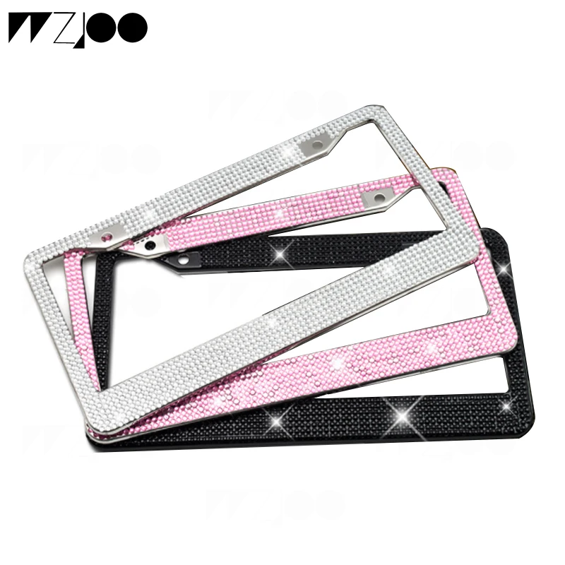 

License Plate Frame License Tag Cover Holder Stainless Steel Auto Car Styling Glitter Crystal Rhinestone Truck Vehicle 31cmx16cm