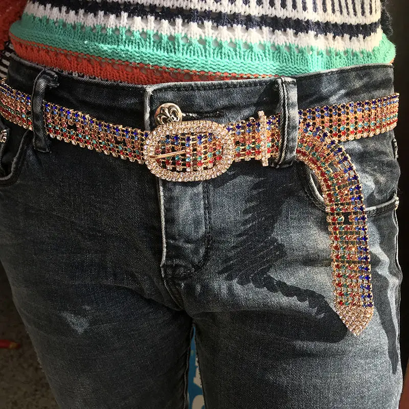 Новинка цветные стразы Овальный ремень с пряжкой женские широкие украшения