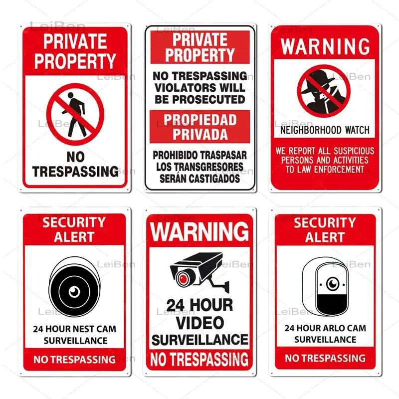 Warning Metal Tin Sign Video Surveillance/no Intrusion Into Metal Sign
