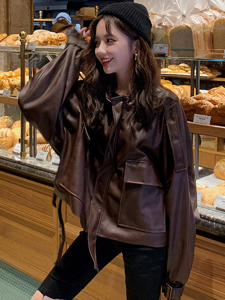 HH Women's Suede Texture Jacket High Street Long Sleeve Turn-Down Collar Elastic Zipper Button Solid Spring Trendy Coat