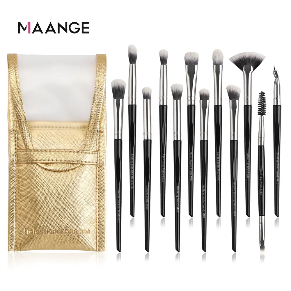 12pcs with bag-F MAANGE, новинка, 3-12 шт., набор кистей для макияжа глаз с косметической сумкой для растушевки теней, Кисть для макияжа, набор косметических инструментов - Handle Color: 12pcs with bag-F
