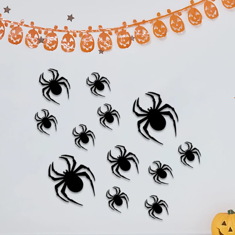 12Pcs/1Set Horror Black Spider Wall Stickers For Halloween Haunted House Rooms Toilet Home Wall Decals Art Bar Party Decoration