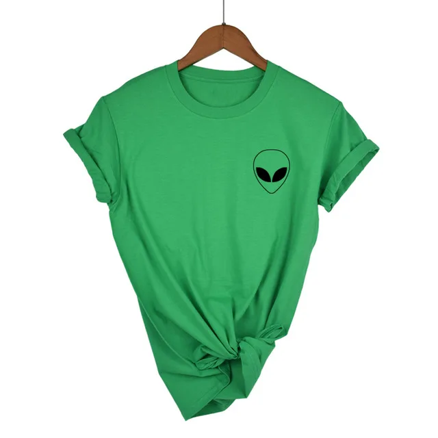 Новая модная футболка с вышивкой, футболка с пришельцами, женская футболка с коротким рукавом MARVEl, удобные женские футболки для студентов, XS-XXL - Цвет: Green-B