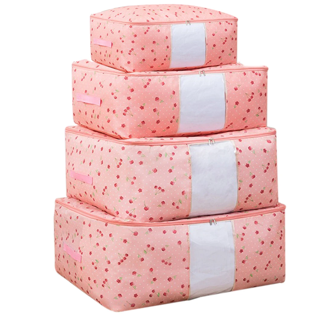 

4Pcs Moisture-proof Quilt Storage Bags Wardrobe Clothes Organizer - Pink Cherry