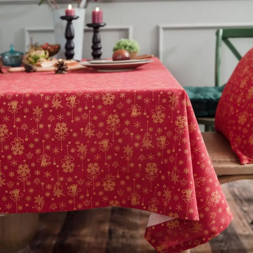 

White Green Red Christmas Table Cloth Snowflake Tree Printed New Year Home Decoration Tablecloth Linen Cotton Mantel Mesa ZC076