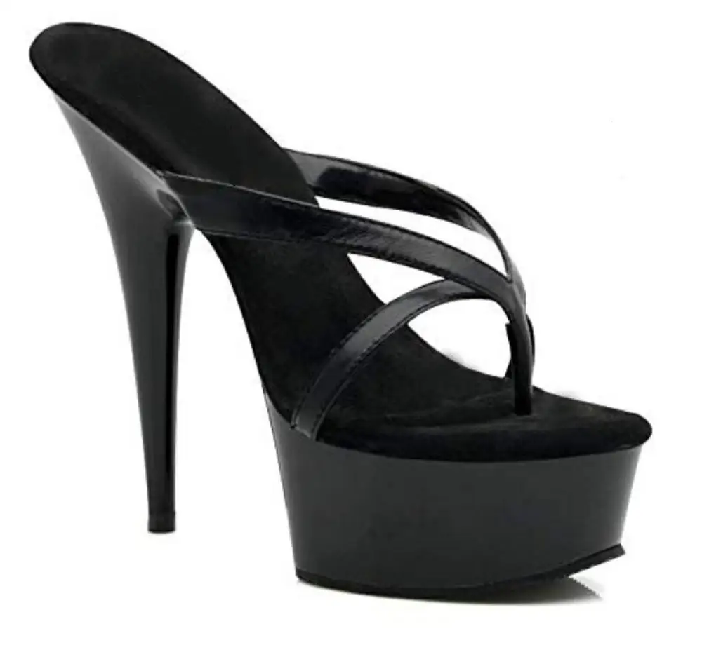 matte black Новинка; Высокий Каблук 15 см; туфли принцессы; лакированные туфли; пикантные Туфли на каблуке для ночного клуба; Вьетнамки; стильные шлепанцы - Цвет: matte black
