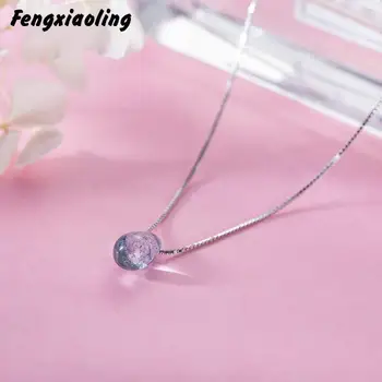 

Fengxiaoling Simple Blue Crystal Water Drop Necklaces & Pendants For Women 925 Sterling Silver Fashion Trend Jewelry