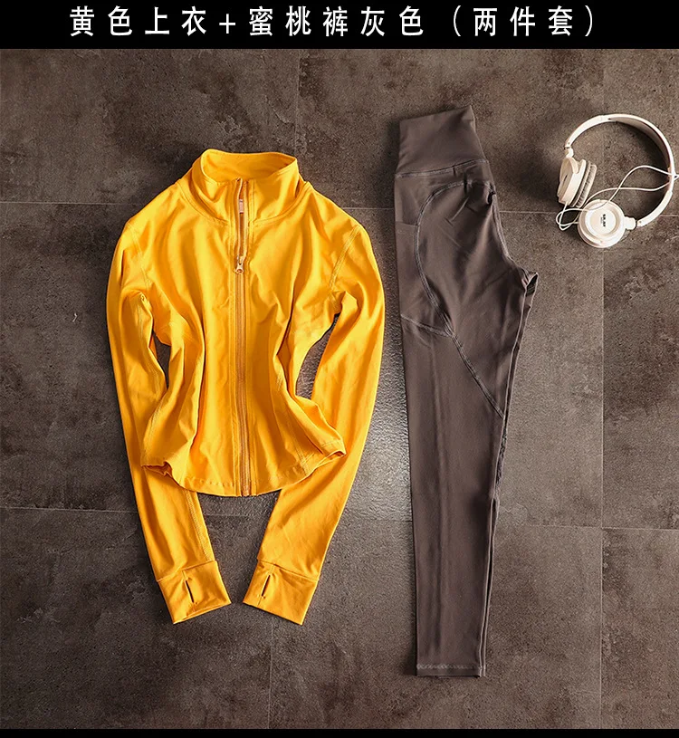 Куртки на молнии+ сексуальный бюстгальтер+ штаны пуш-ап для женщин, для йоги, комплект из 3 предметов, быстросохнущая одежда для занятий спортом на открытом воздухе, для фитнеса, гимнастический костюм, наборы - Цвет: 2 piece set g