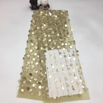 

Gold 5 yards exclusive African lace irregular embroidery french lace fabric sewing garment fabric with lots of sequins XX3307