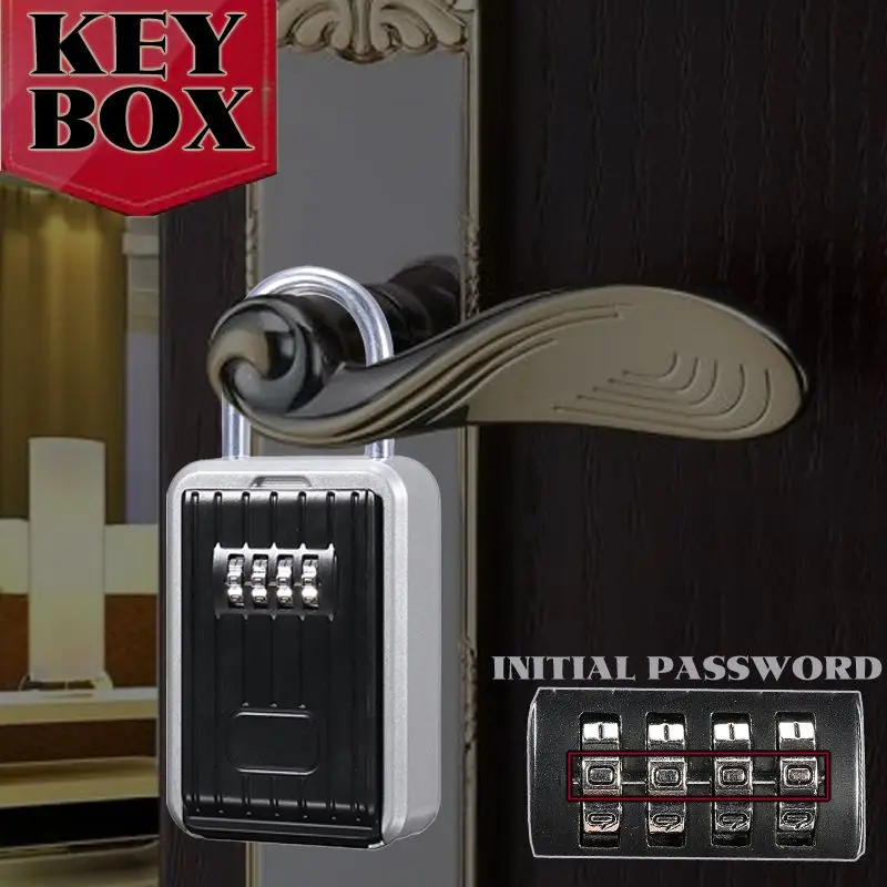 

Durable Lock Outdoor Key Safe Box Keys Storage Box Padlock Use Password Lock Aluminum Alloy Keys Hook Security Organizer Boxes