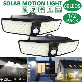 

80 LED Solar Light Double Head PIR Motion Sensor Lamp Waterproof IP65 Garden Back Door Step Stair Fence Deck Yard Driveway