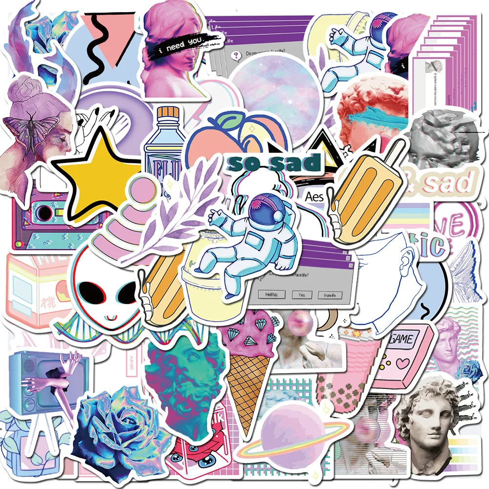 

50pcs Vaporwave Art Style Sticker for Laptop Computer Skateboard Luggage Refrigerator Notebook Helmet Toy Cartoon Stickers