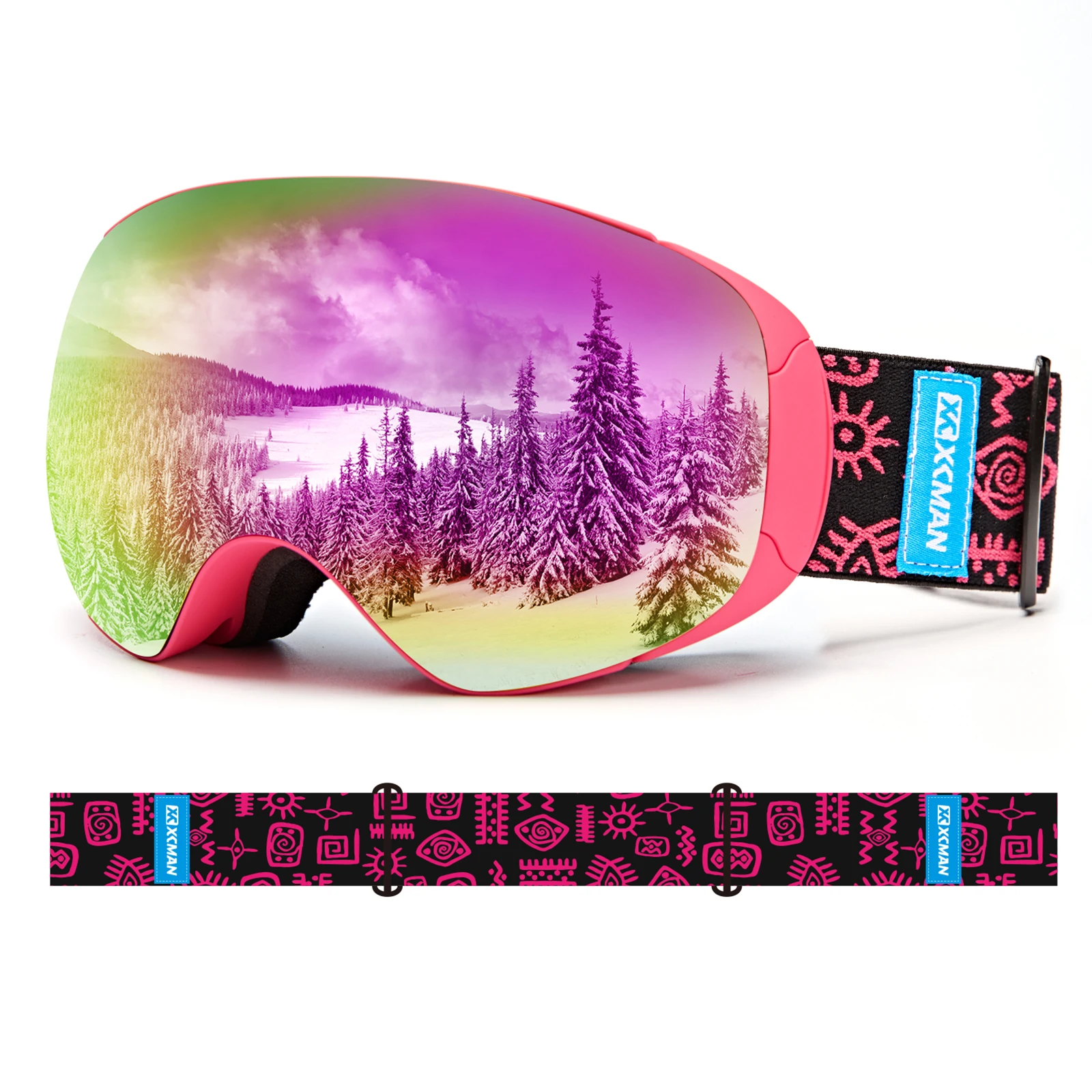 Snowboard Snow Goggles Dual Layers Anti-Fog Lens UV400 Protection Over The Glass 