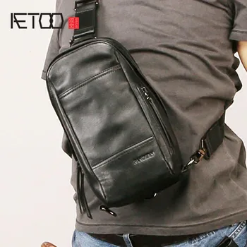 

AETOO Leather men's Chest bag, multi-functional fashion shoulder crossbody bag, trendy riding outdoor sports pack