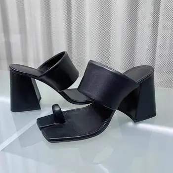 

kmeioo fashion shoes women summer outside slippers classic balck white chunky heels block heel sandals