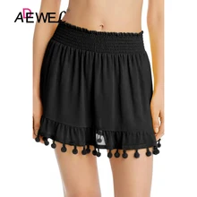 SEBOWEL черная пляжная юбка с кисточками и помпонами, с оборками, Biquinis Feminino, бикини, низ, Costumi Da Bagno Donna, женские шорты для плавания M