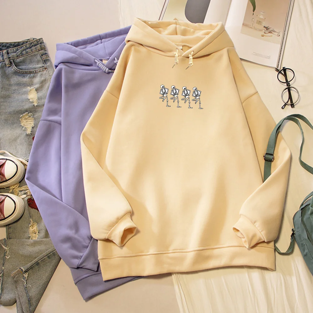 

Women Gothic Punk Hooded Hoodies Sweatshirt Harajuku Fashion Unisex Sweatshirtswomen Skeleton Printed Women Sweetshirts Big Size