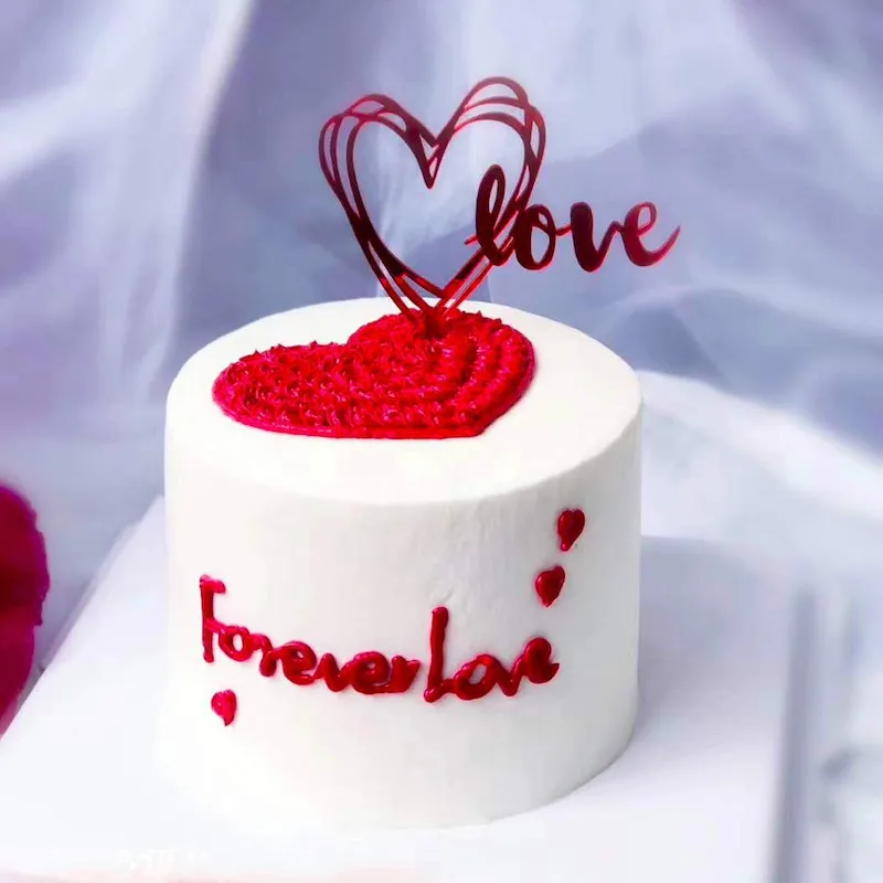 Valentines Day Cake Toppers Wedding Cake Decoration Red Love You Glitter Pack of 2 