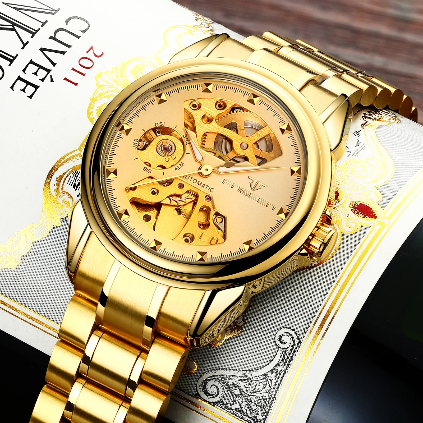 

Fully automatic mechanical expression companion business leisure double hollow-out noctilucent men's watch waterproof watch 39mm