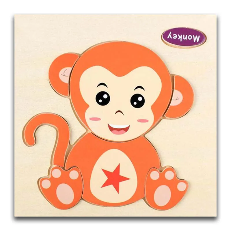 monkey 3D деревянные головоломки, игрушки для детей, Деревянные 3d Мультяшные головоломки с животными, интеллектуальные детские развивающие игрушки для детей - Цвет: monkey